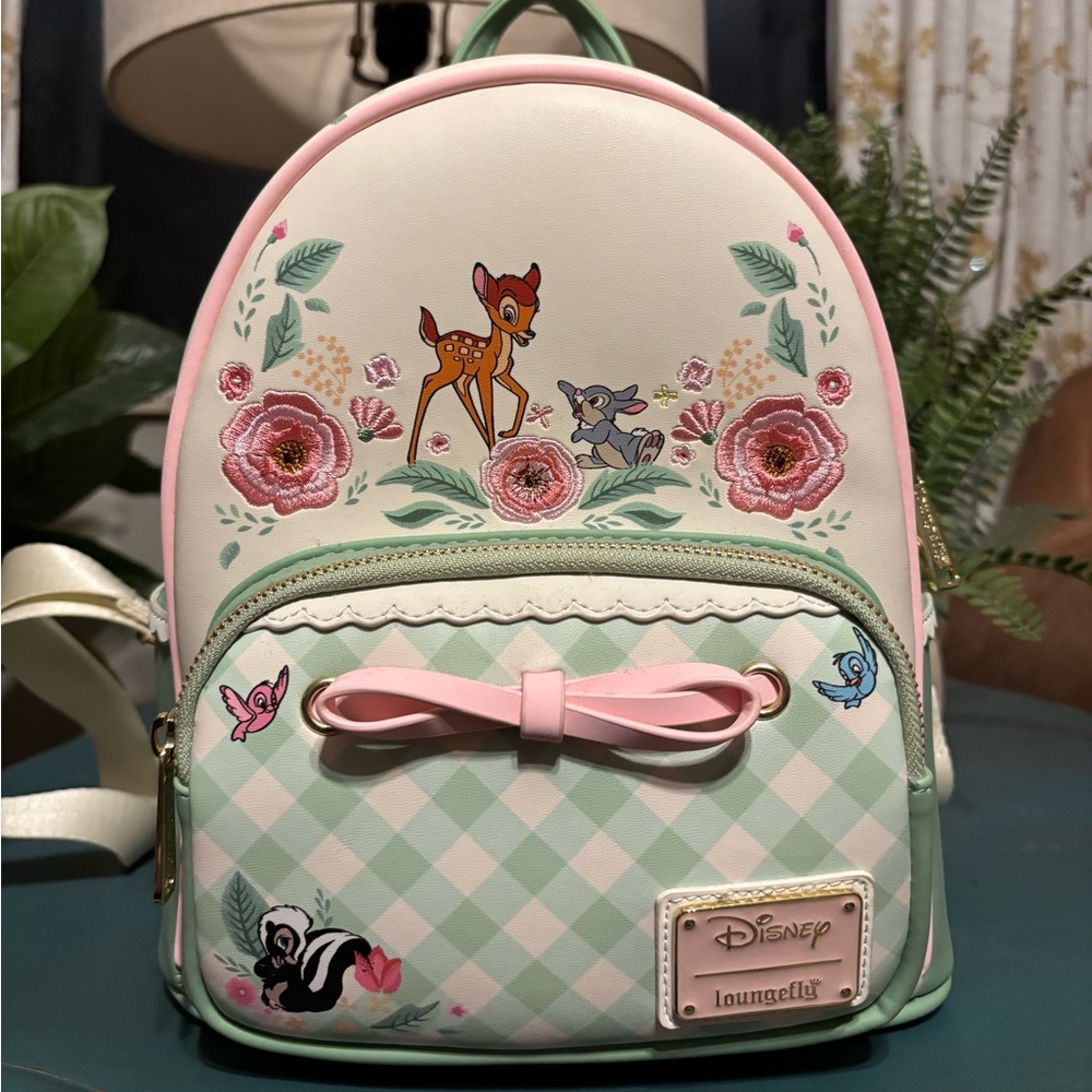 Loungefly Pink and Green gingham Bambi Mini Backpack